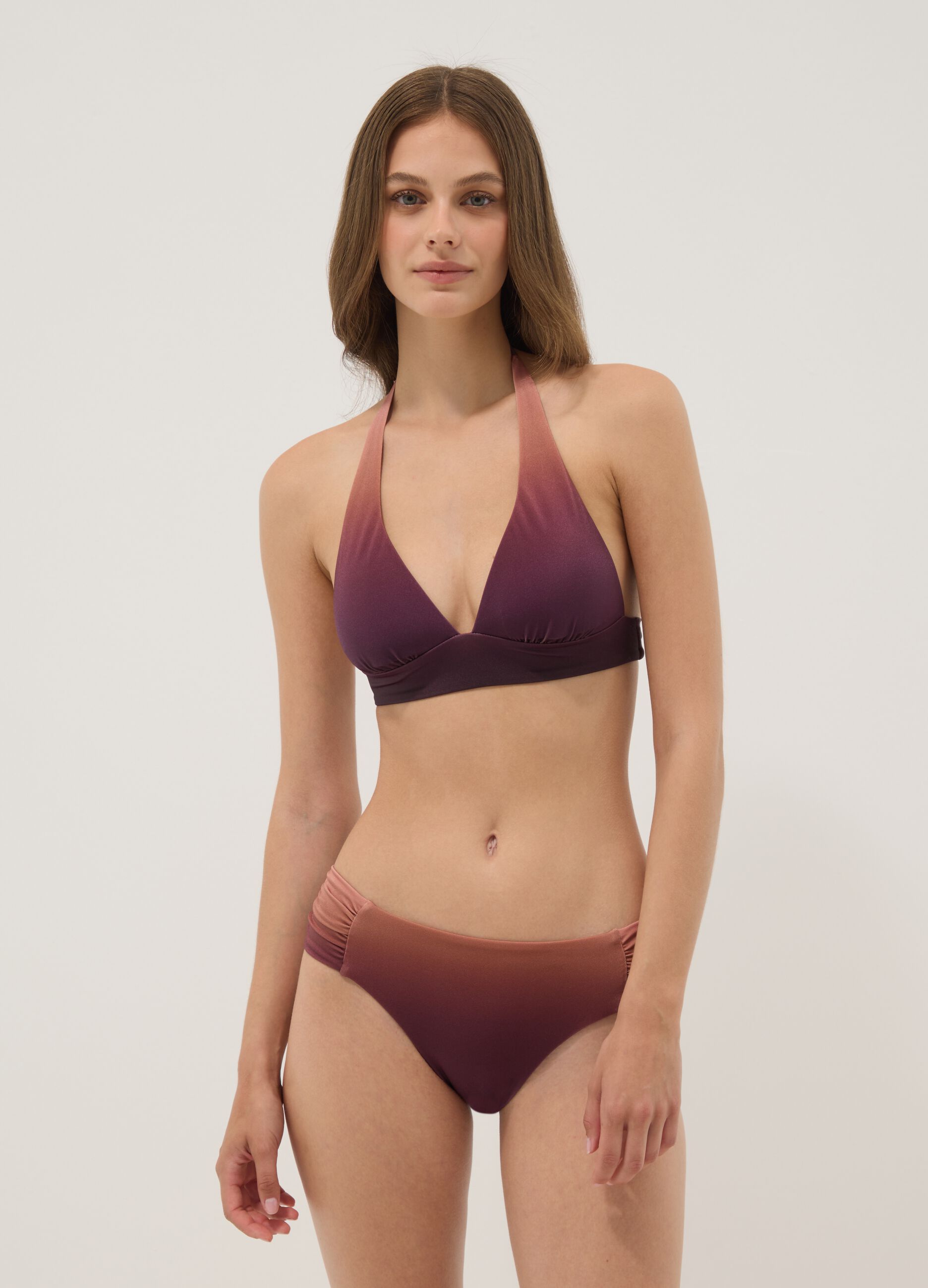 Brown stretch bikini top with ombr&eacute; effect