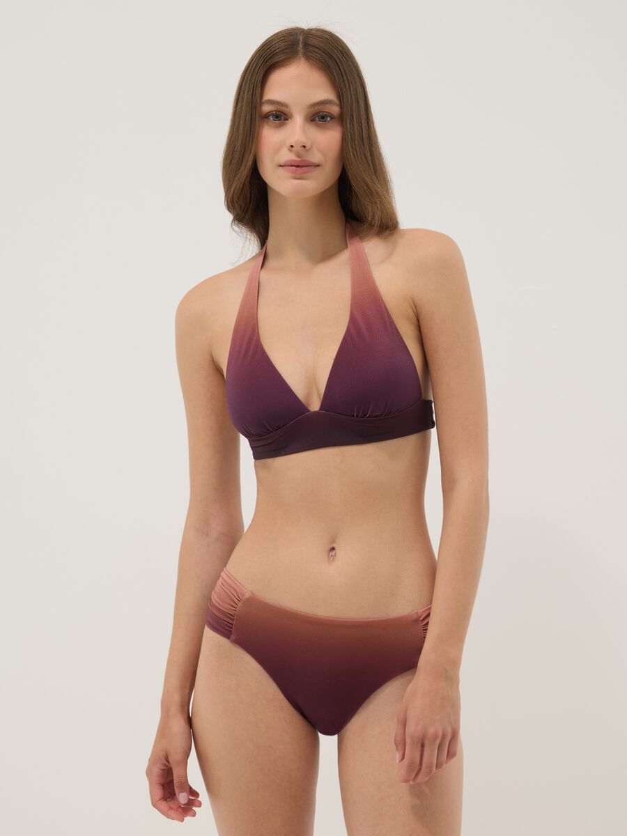 Top bikini in tessuto elasticizzato marrone effetto sfumato_1