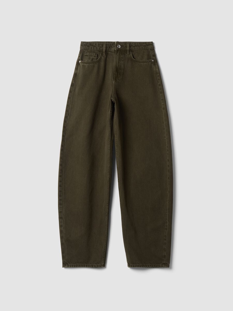 Jeans verdi in puro cotone barrel fit_4
