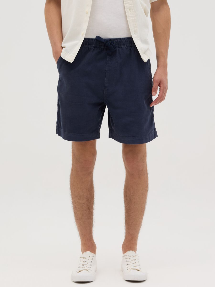 Men's blue regular fit pure cotton shorts with elastic drawstring_1