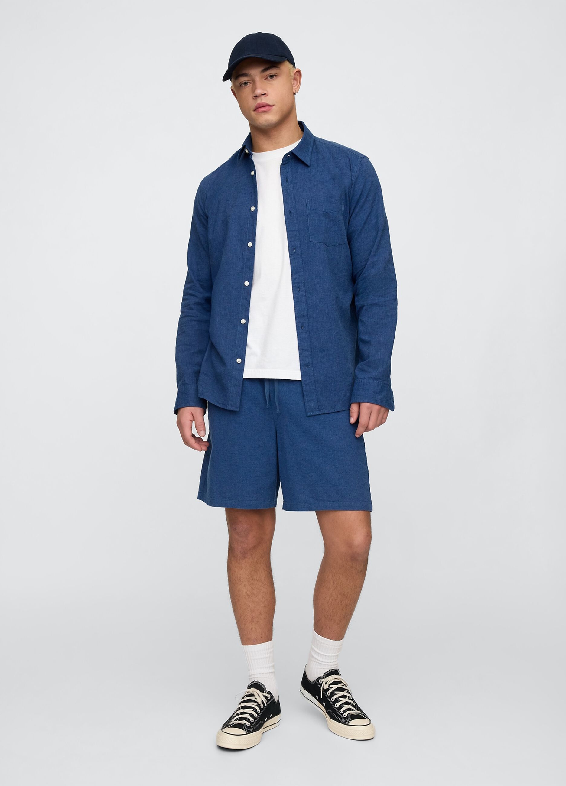 Blue Fabric Blend Shorts