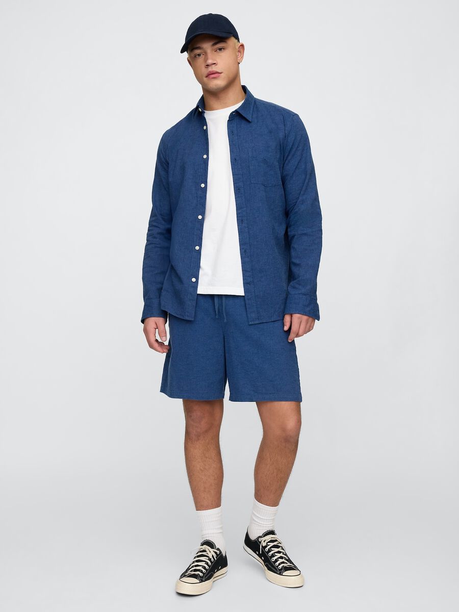 Pantaloncini blu in misto tessuto_0