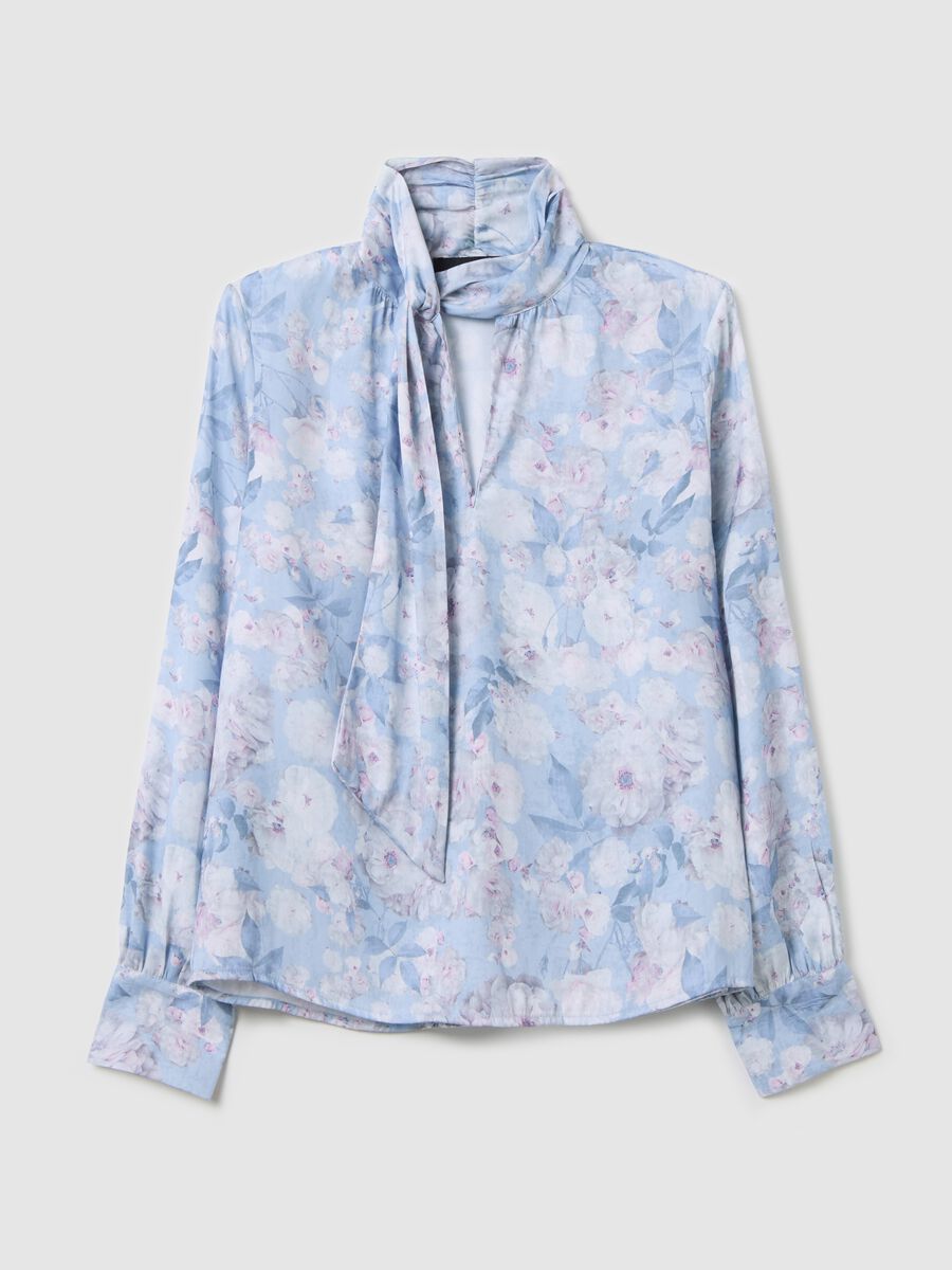 Light blue blouse with floral pattern and bow_4