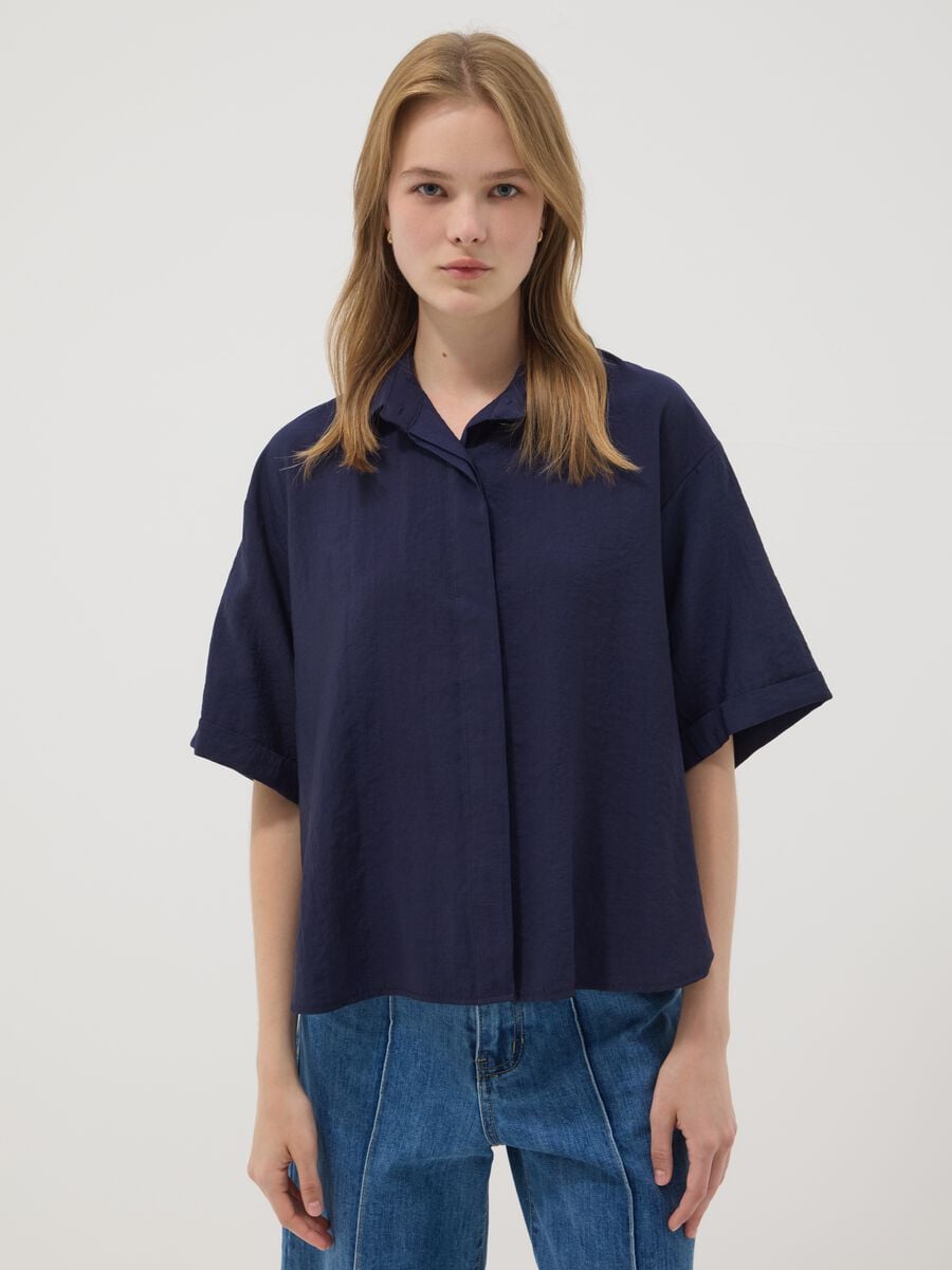 Blue viscose-blend shirt_0