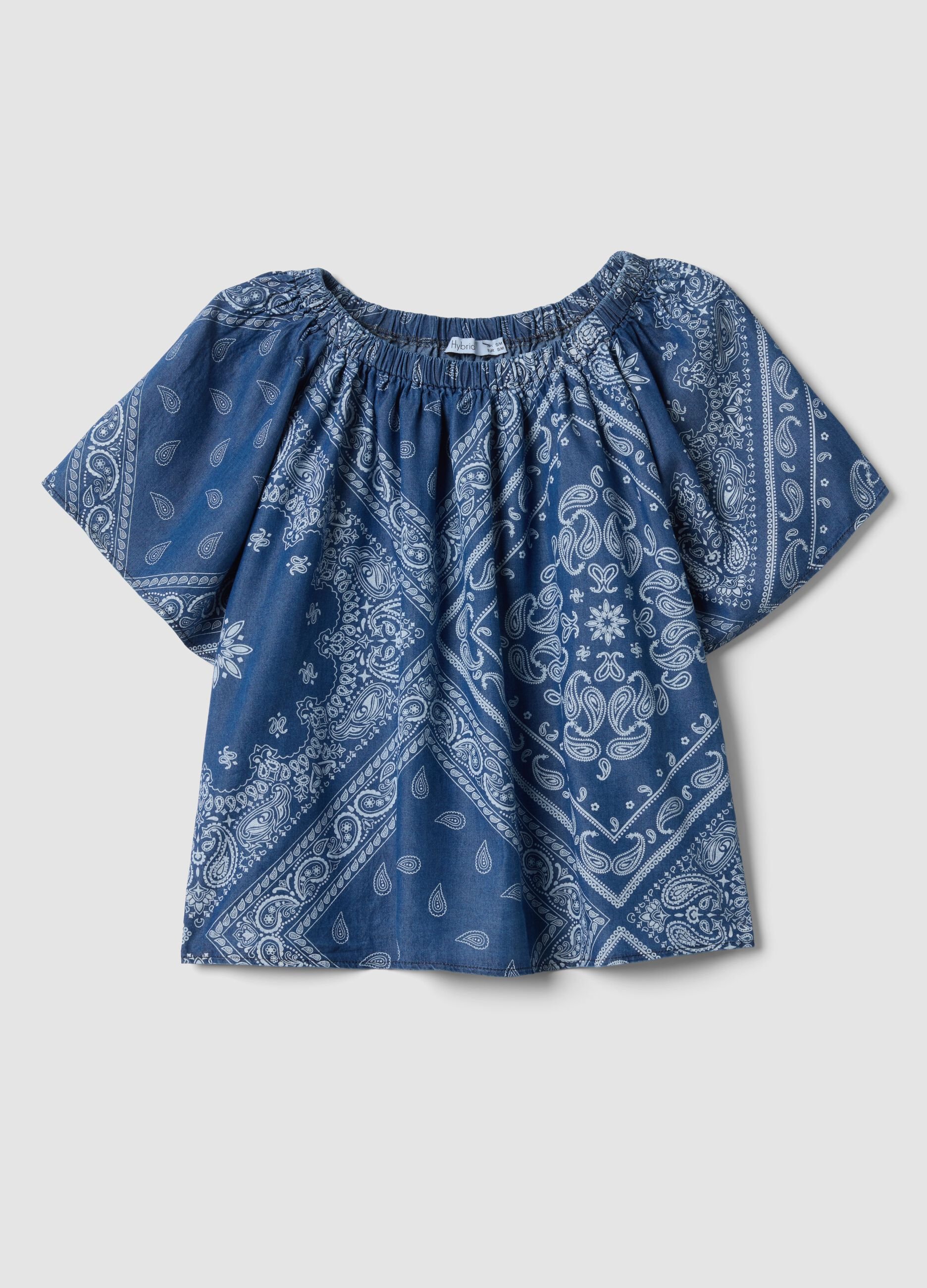Blue pure lyocell paisley print blouse, regular fit