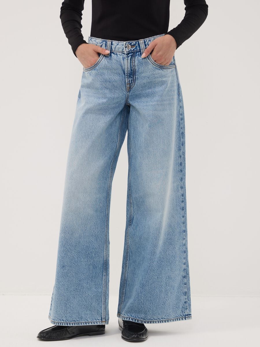 Jeans azzurri in puro cotone super wide leg_1