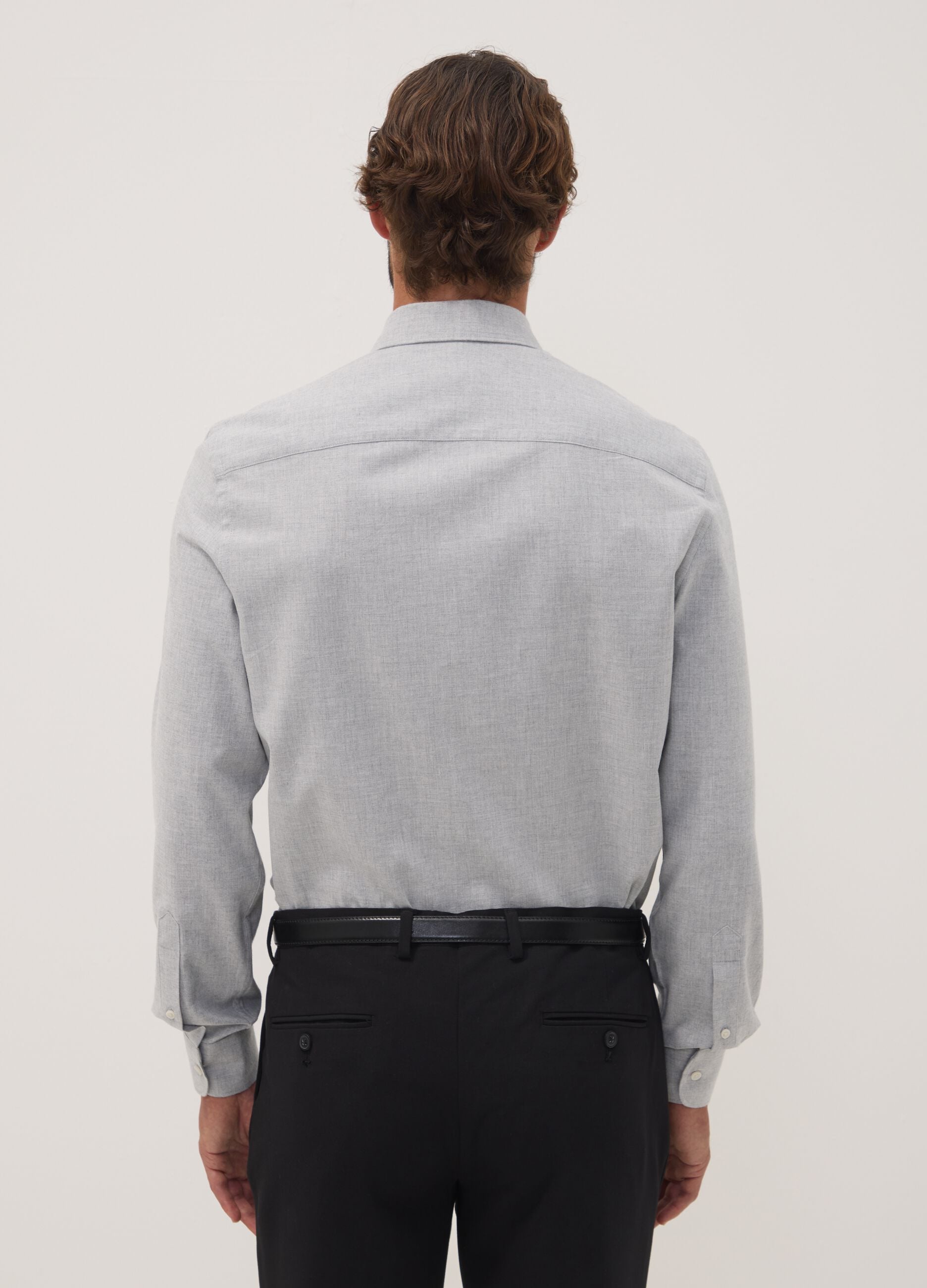 Grey pure cotton twill shirt, regular fit