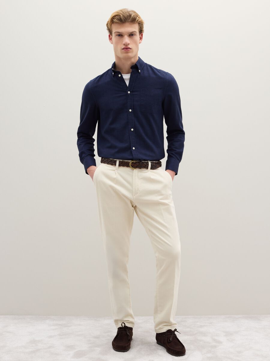 Camicia a maniche lunghe blu in puro cotone flanella regular fit_1