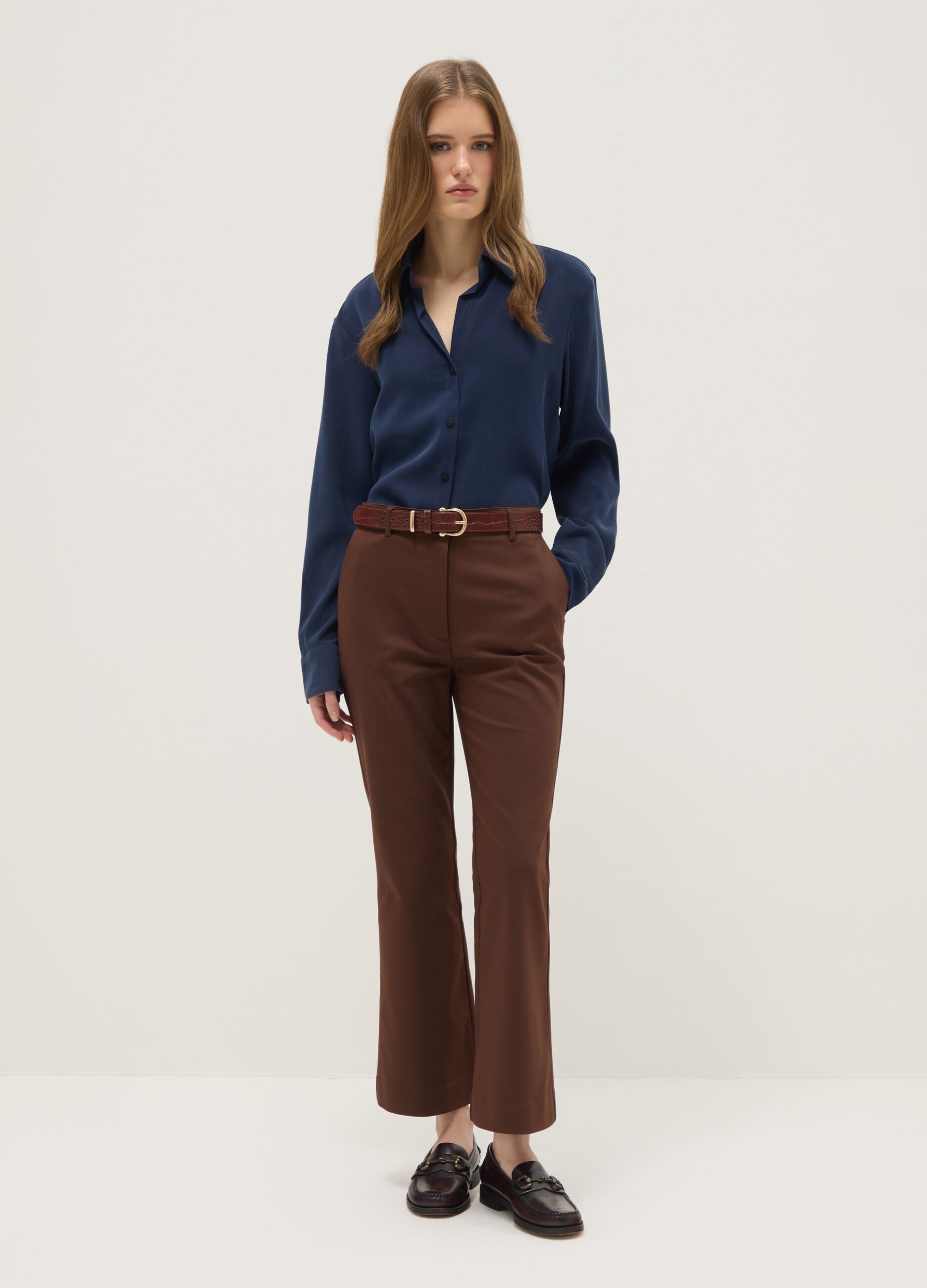 Brown stretch regular fit trousers