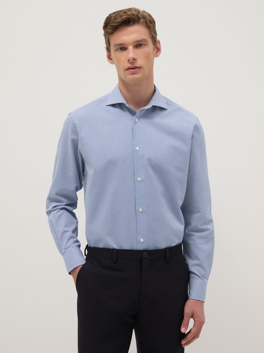 Light blue checked pure cotton regular fit easy iron shirt_0