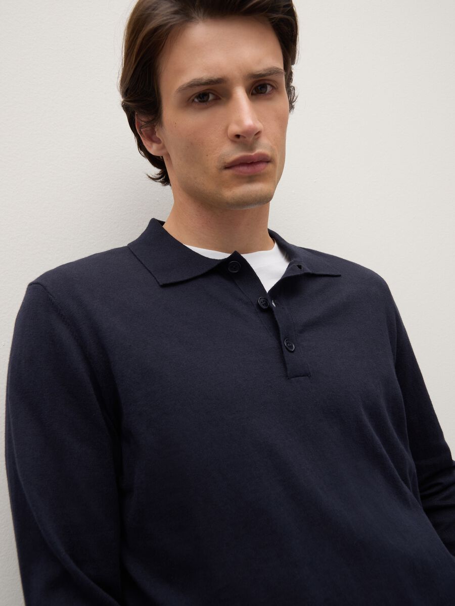 Polo in cotone e cashmere blu regular fit_1