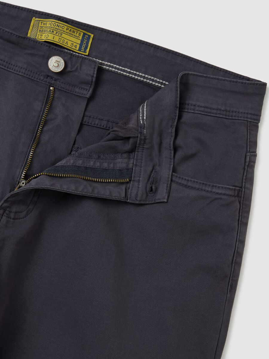 Blue Stretch Cotton Regular Fit Trousers_5
