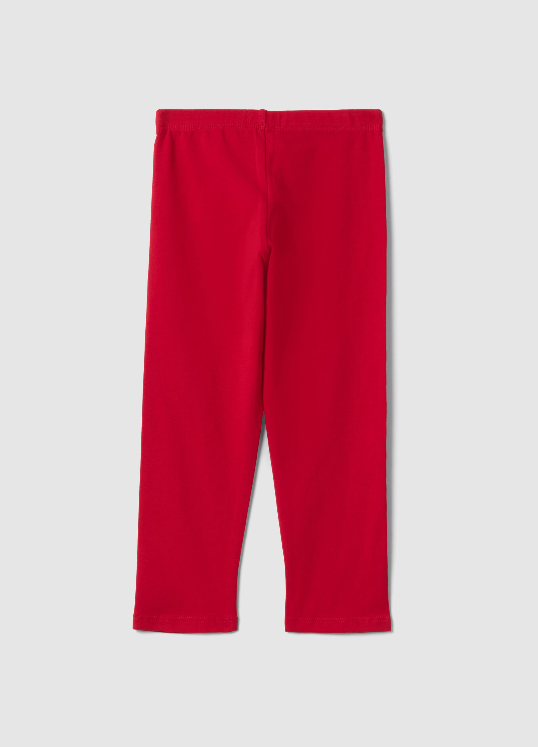 Girl's red stretch cotton slim fit leggings with heart