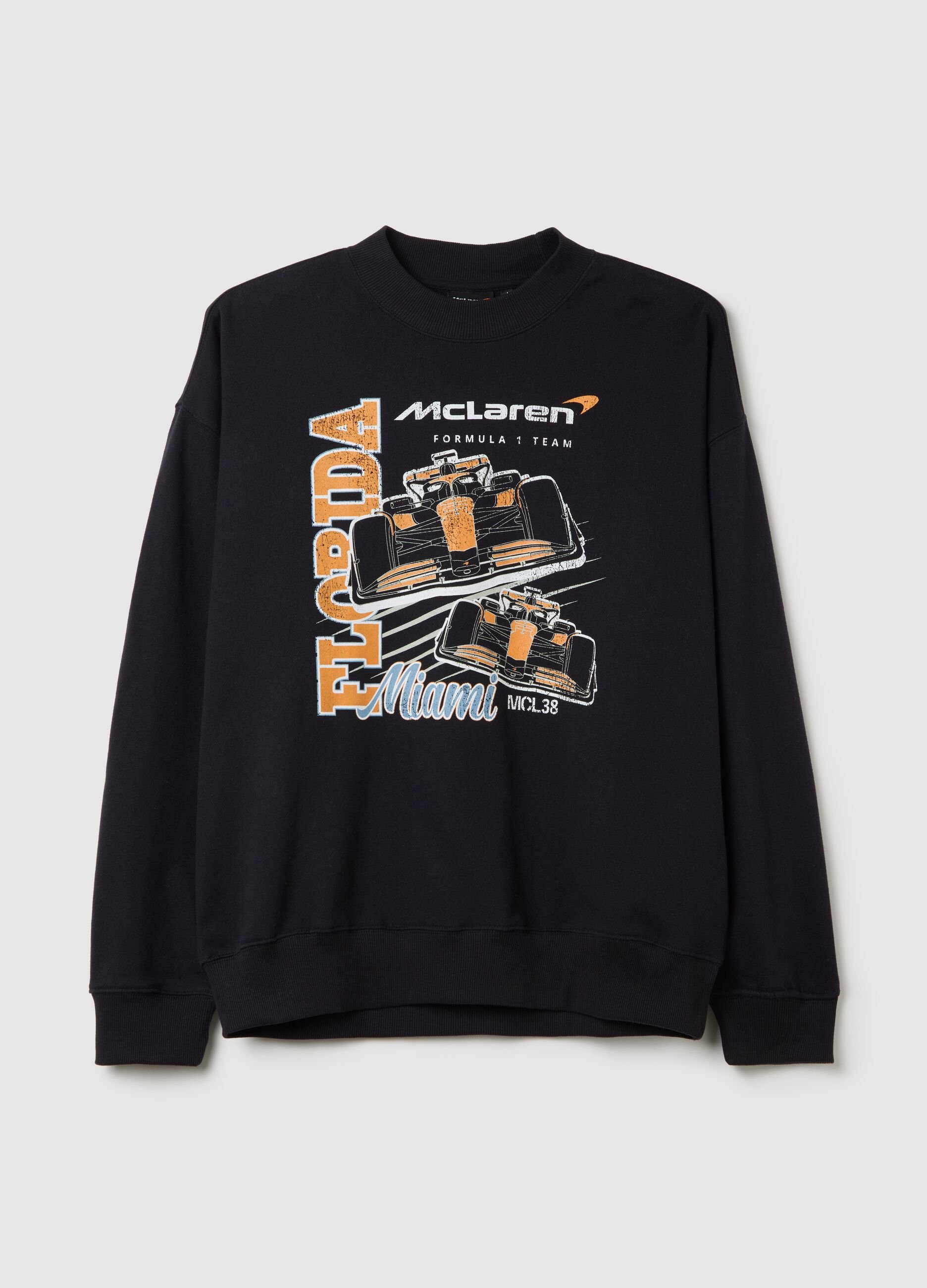 Black sweatshirt with round neck and McLaren print