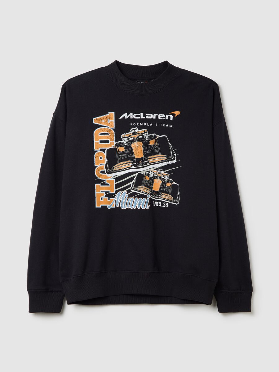 Black sweatshirt with round neck and McLaren print_4