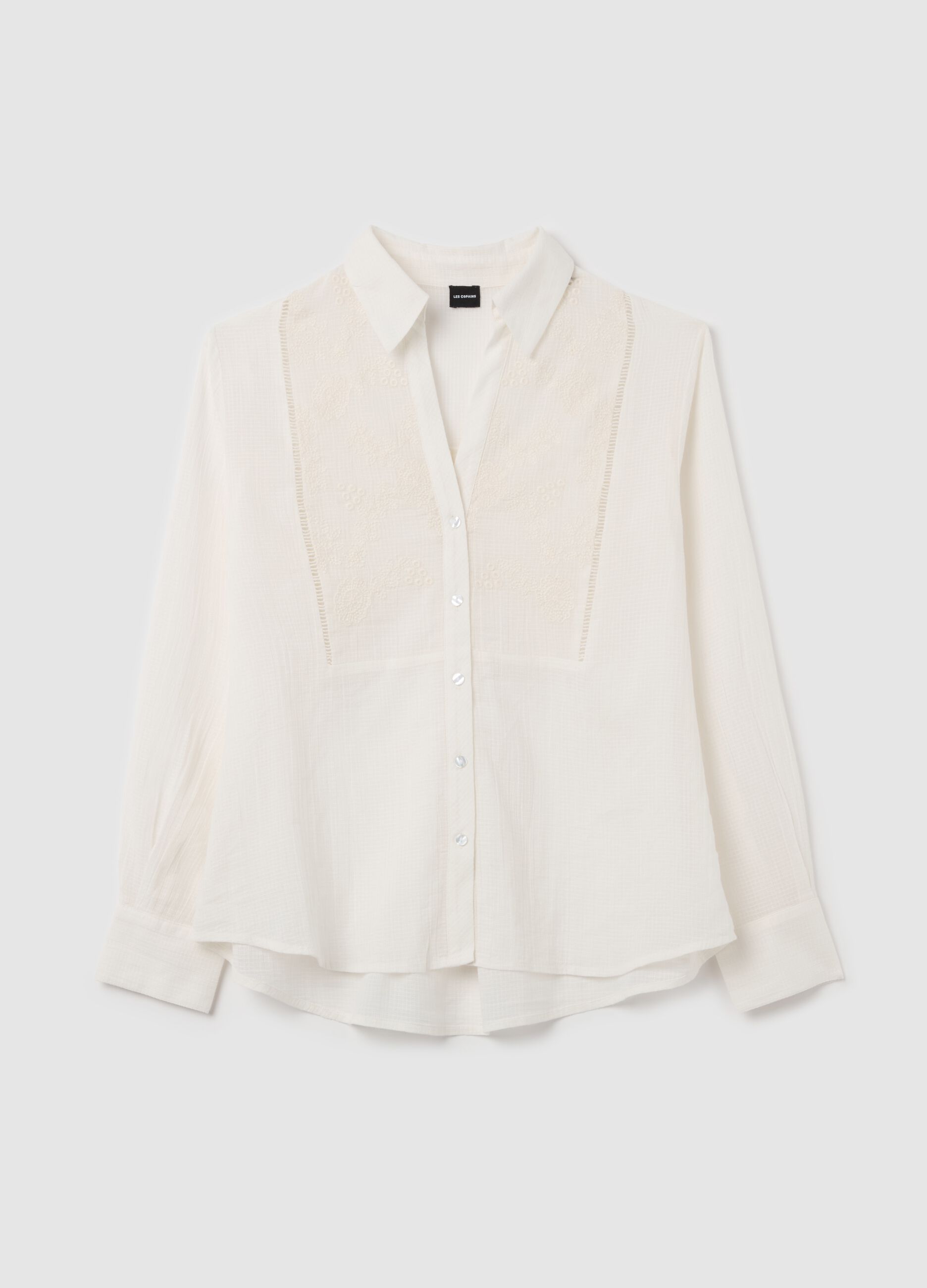 Brushed shirt with broderie anglaise details