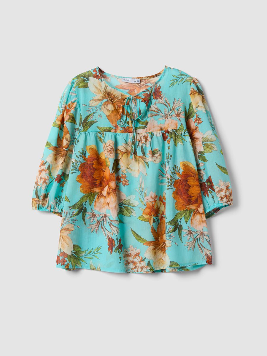 Blue pure cotton blouse with floral print_4
