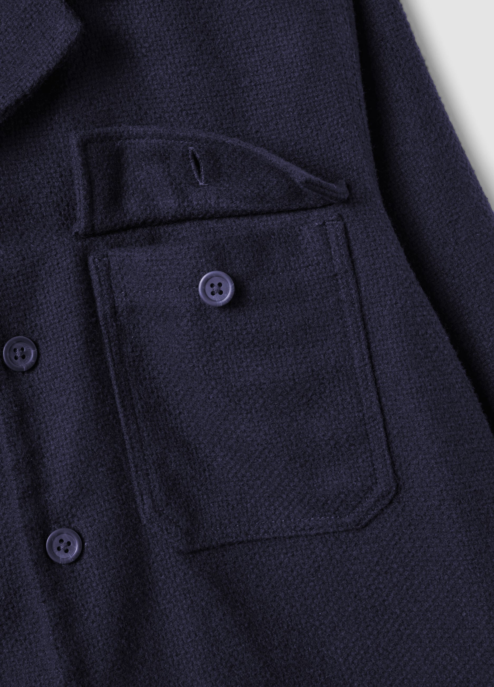 Blue wool and viscose-blend shacket with buttons, oversized fit