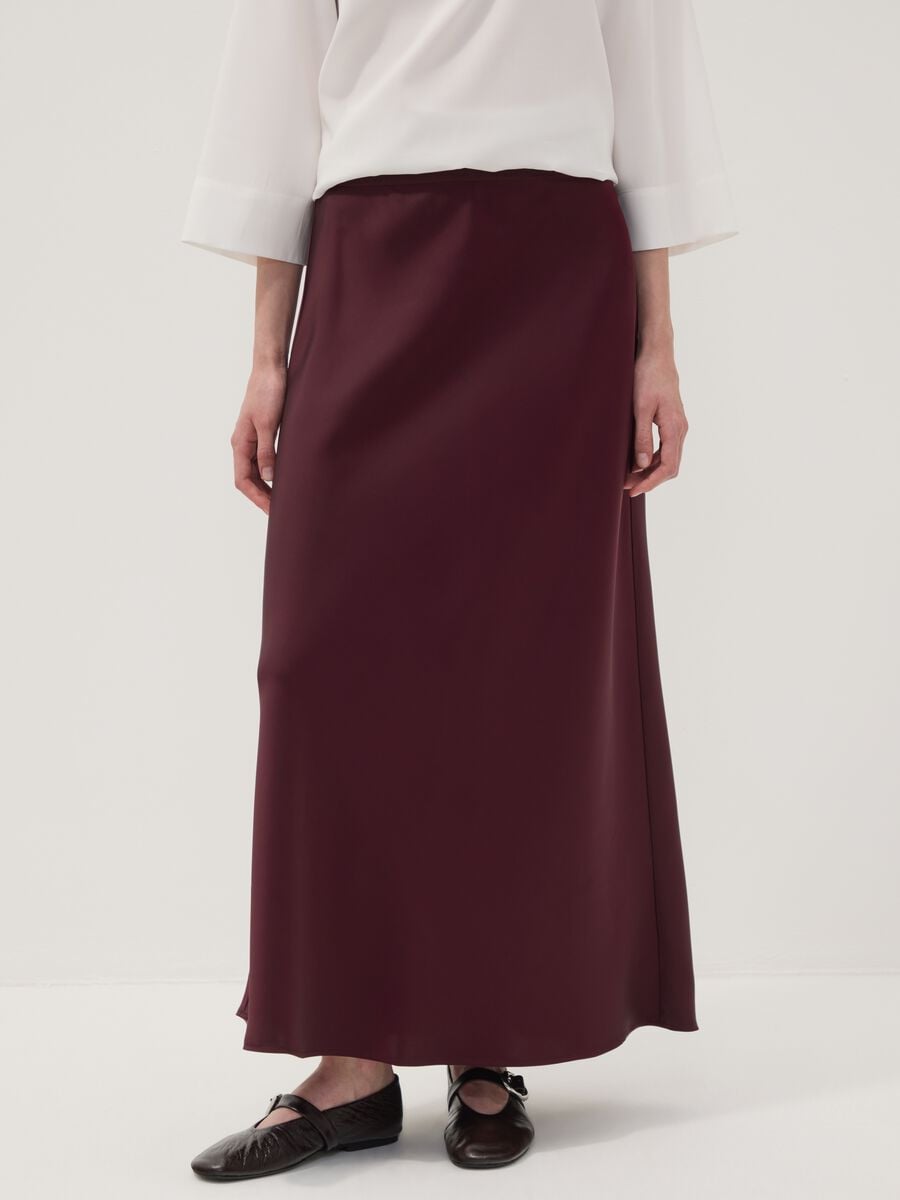 Red satin maxi skirt with elasticated waist_1