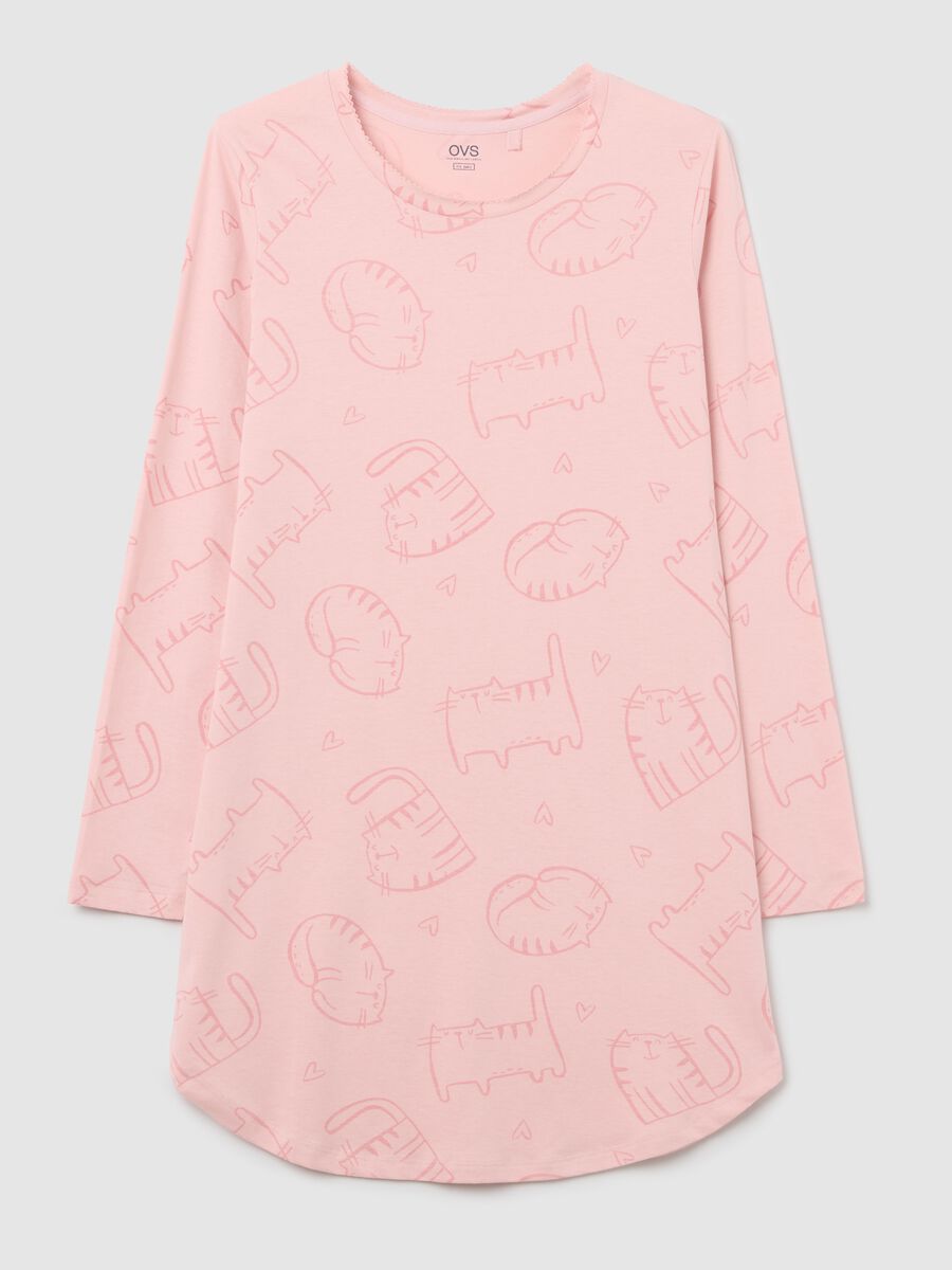 Pink cotton nightgown with cats print_4