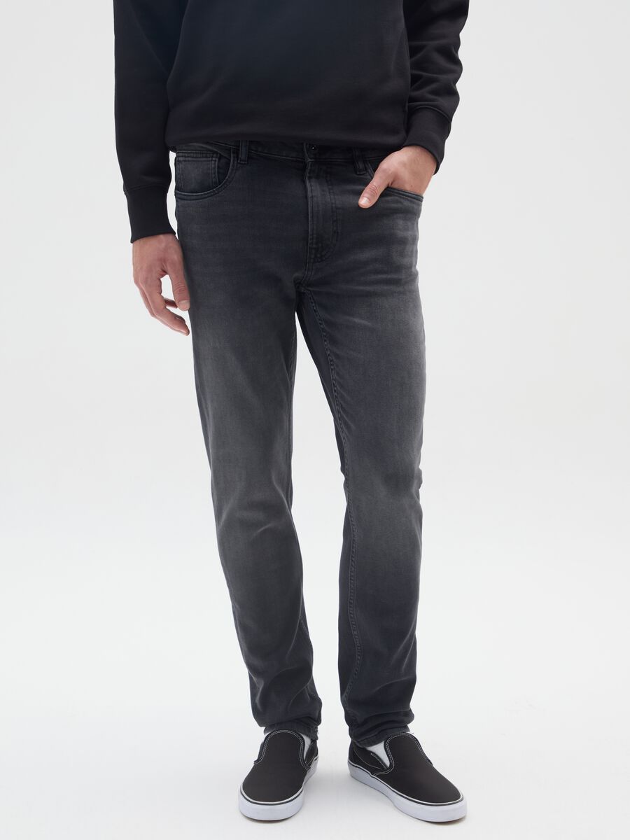 Jeans denim in cotone neri slim fit_1