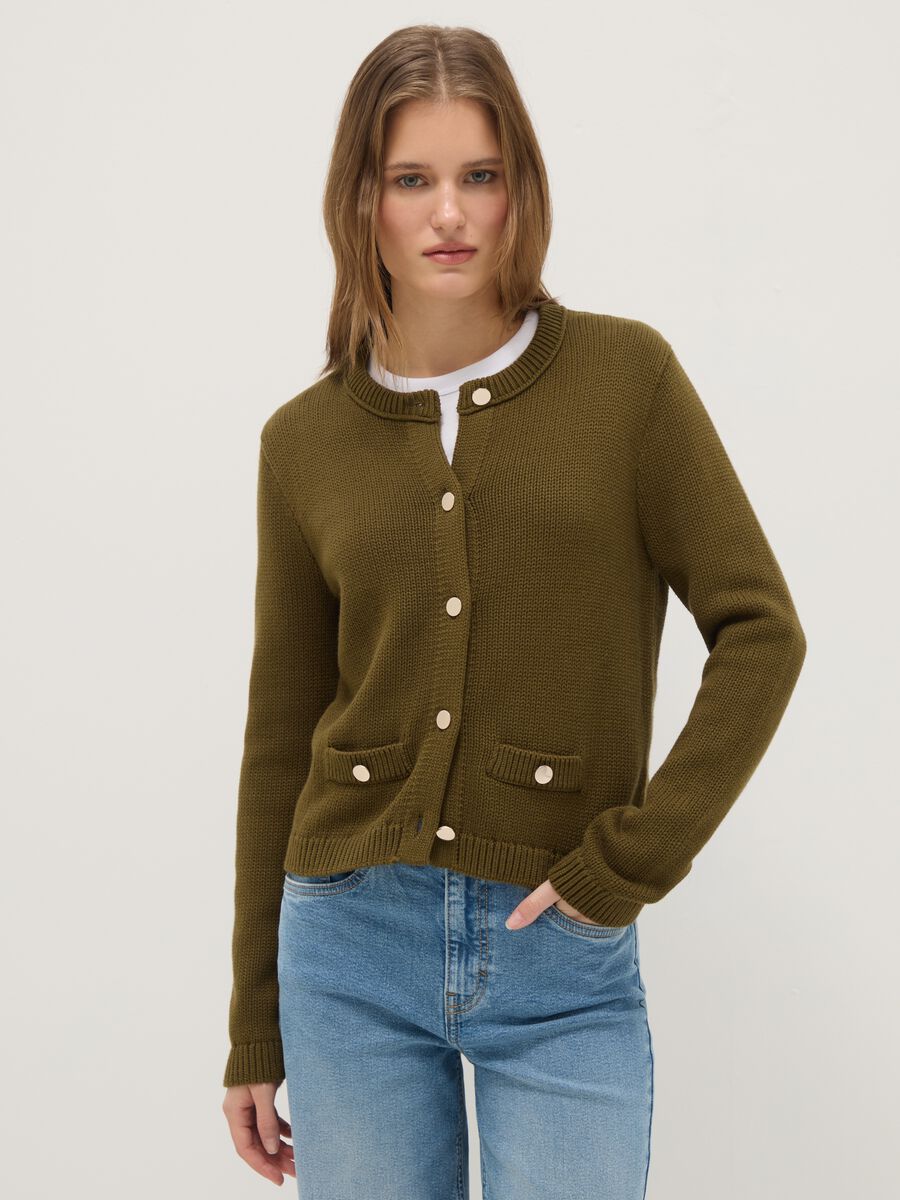 Green cardigan in pure cotton regular fit with buttons_0