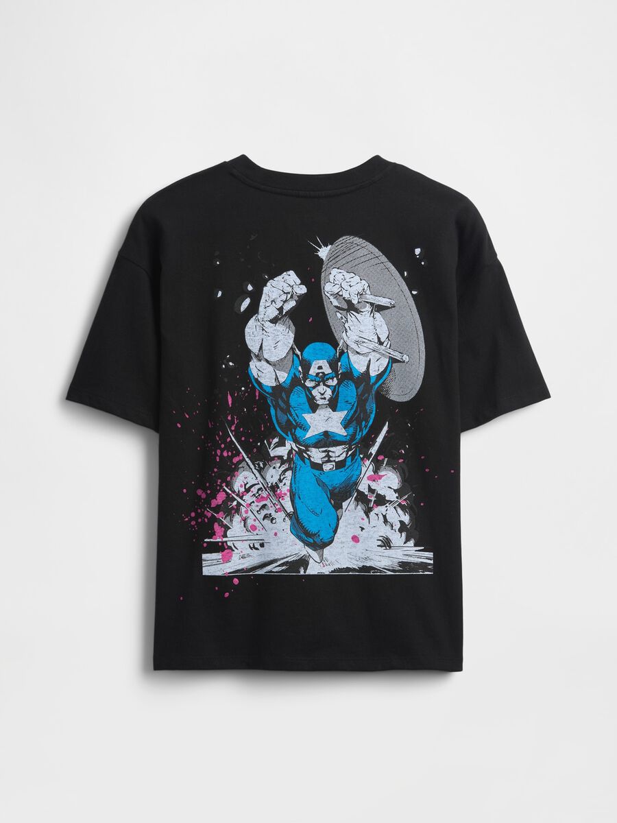 Black Cotton T-shirt with Captain America Prints_1