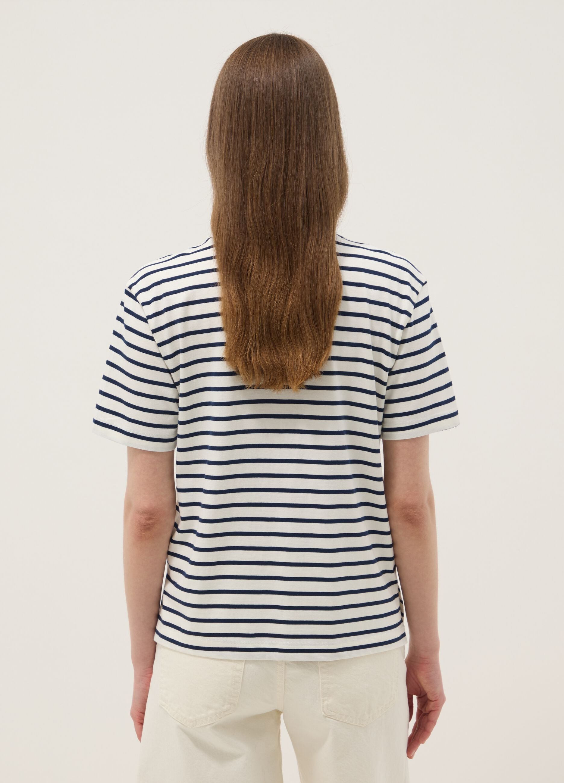 Blue pure cotton striped T-shirt