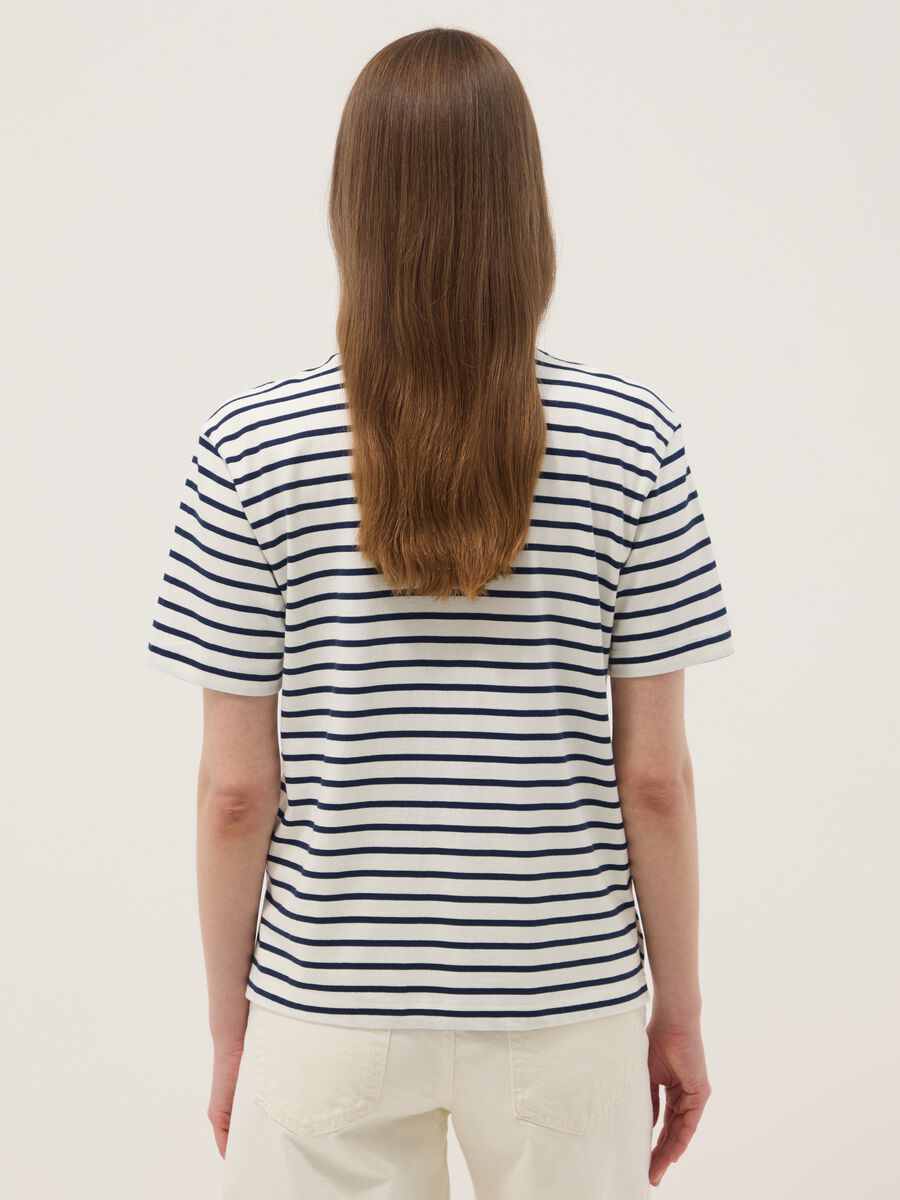 T-shirt blu in puro cotone a righe_3