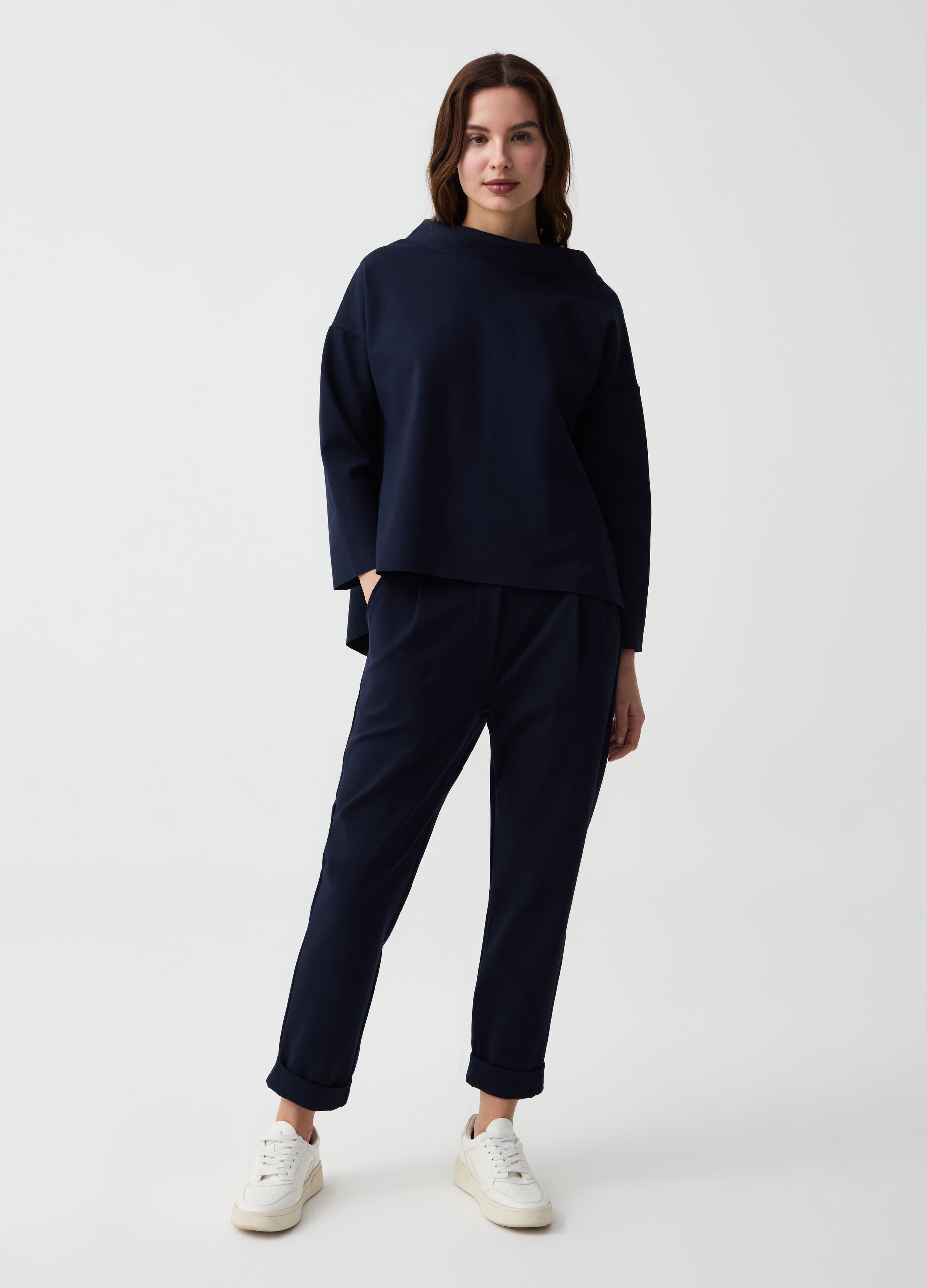 Crop cigarette trousers with turn-ups