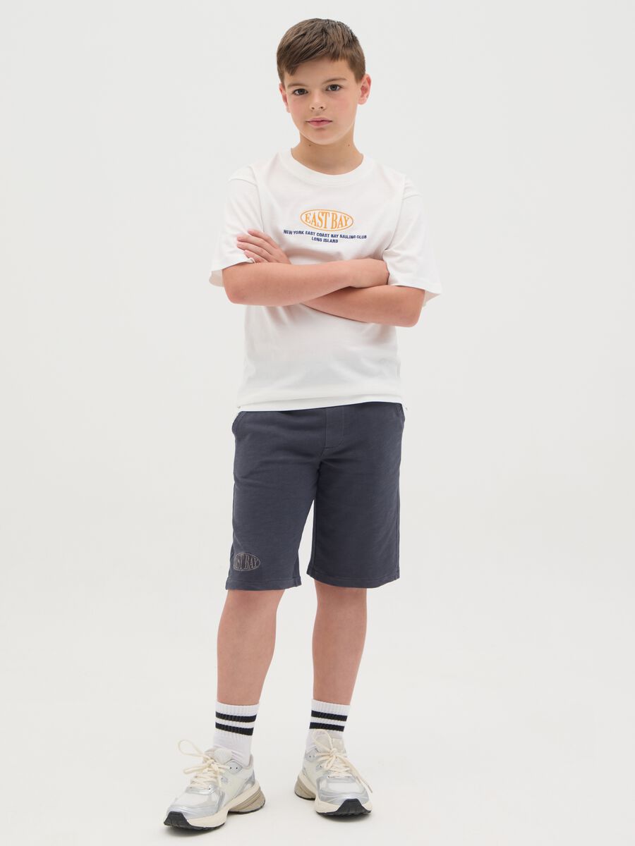 Shorts da ragazzo in puro cotone blu regular fit_0