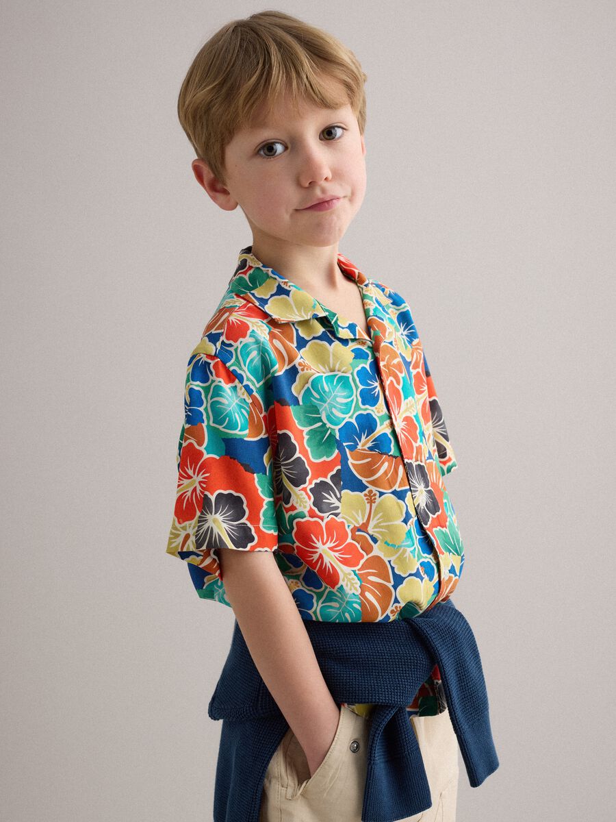 Boys&rsquo; multicolour pure viscose shirt with floral print_0