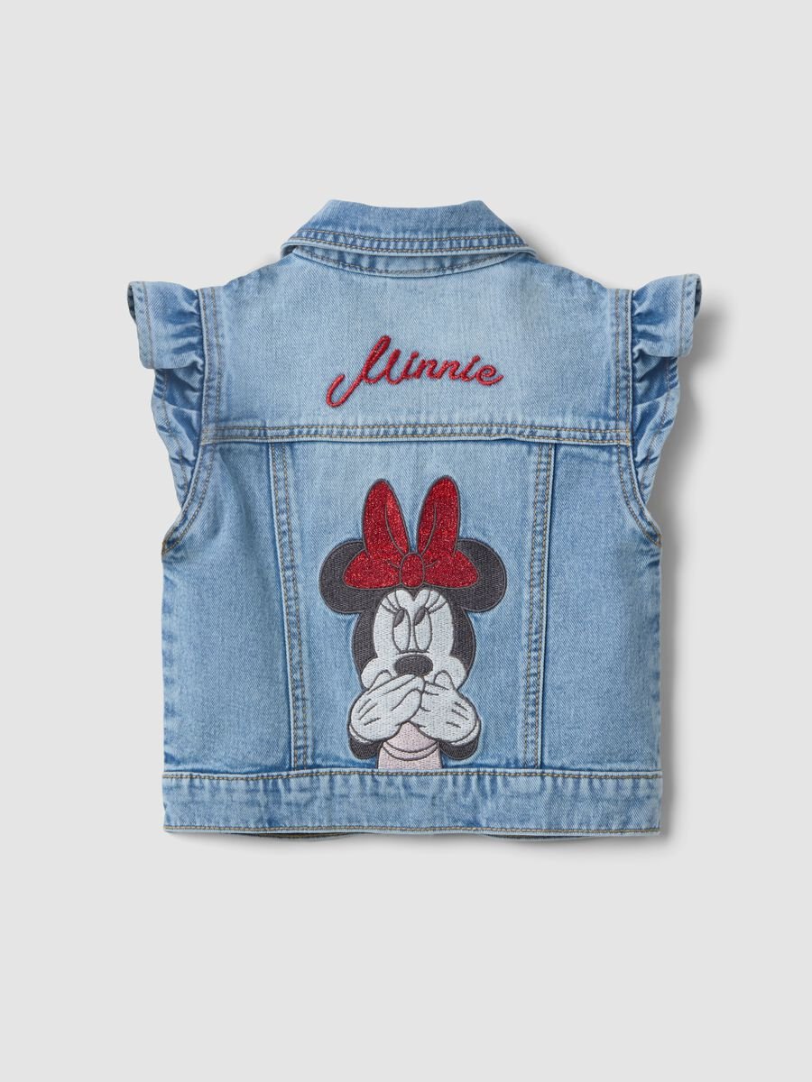 Gilet in puro cotone denim azzurro da bambina regular fit con Minnie_1