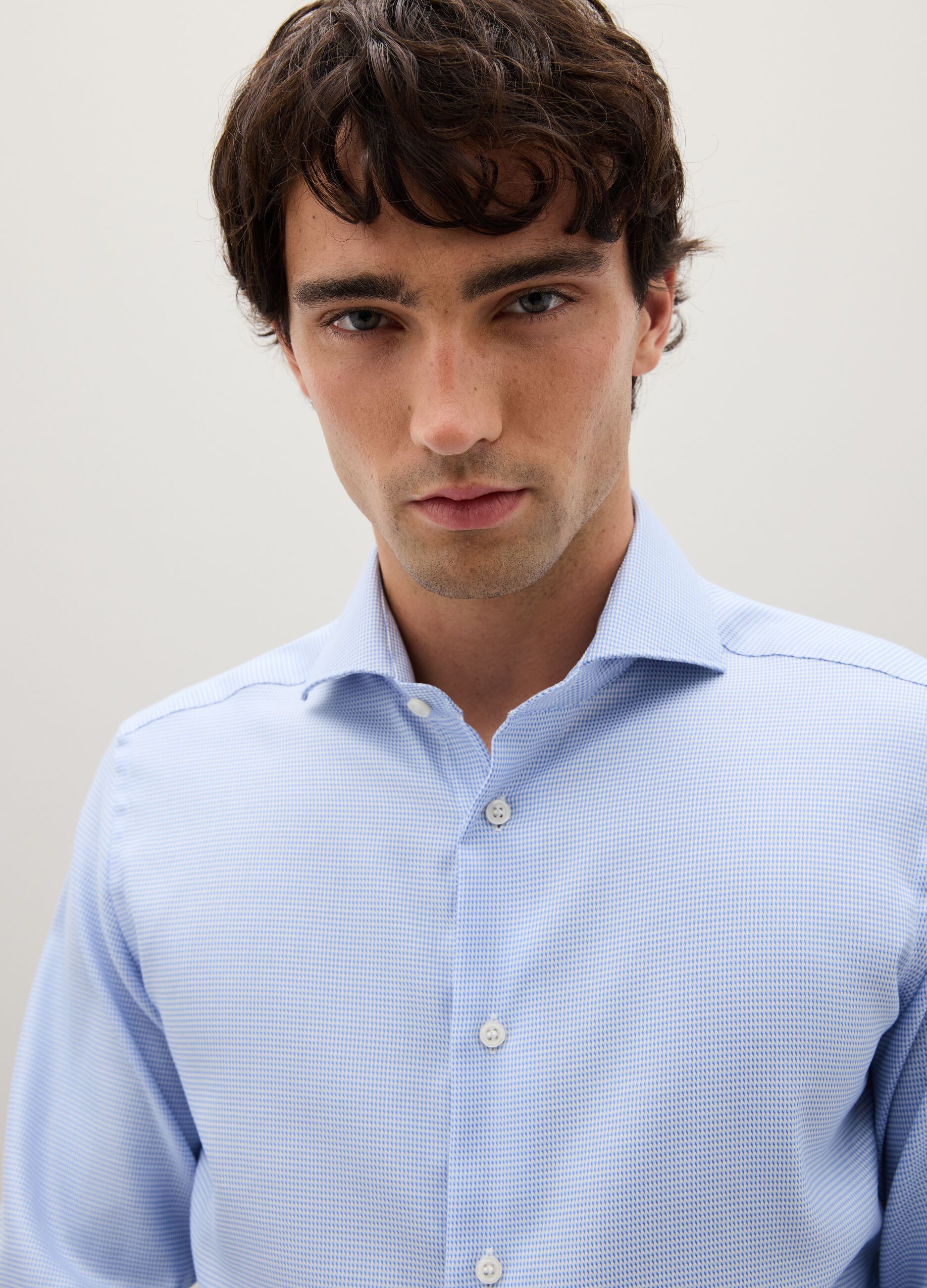 Blue long-sleeve cotton shirt