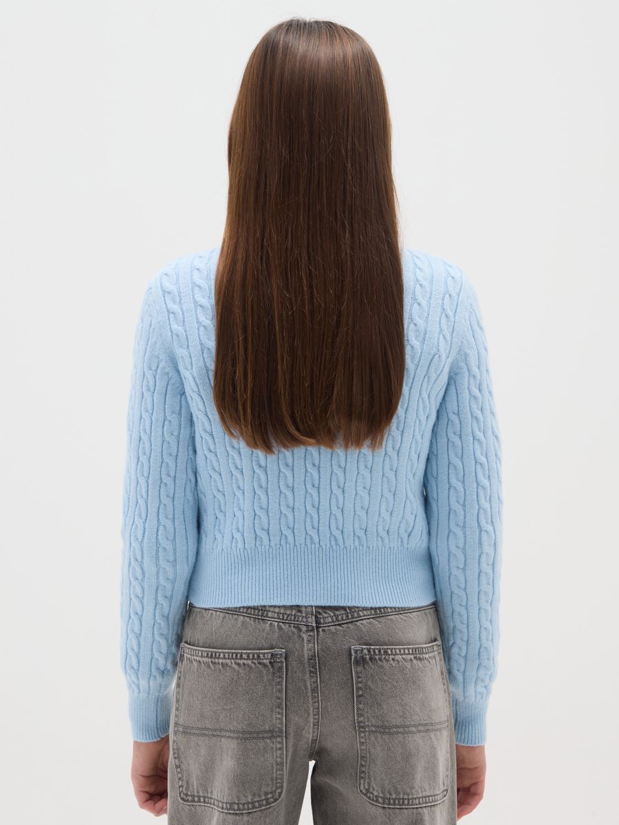 Girls' Blue Crew Neck Sweater with Cable Pattern Regular Fit_1