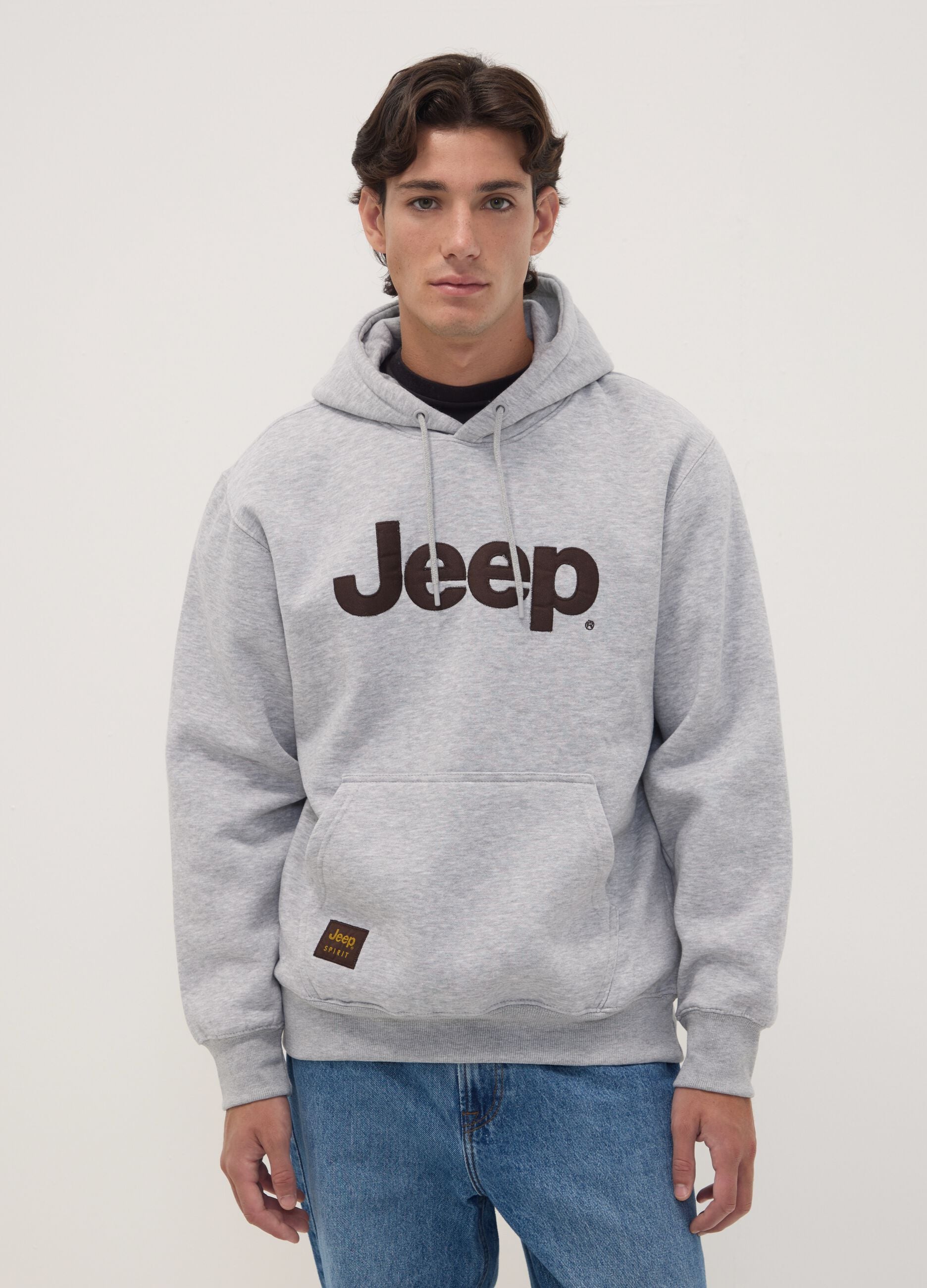 Grey cotton-blend hoodie with Jeep print, relaxed fit