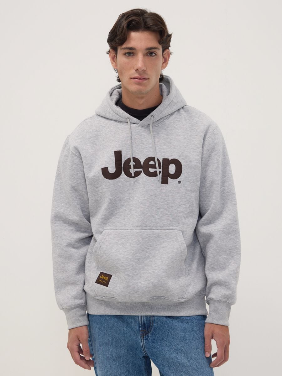 Felpa grigia in misto cotone con cappuccio e stampa Jeep relaxed fit_1