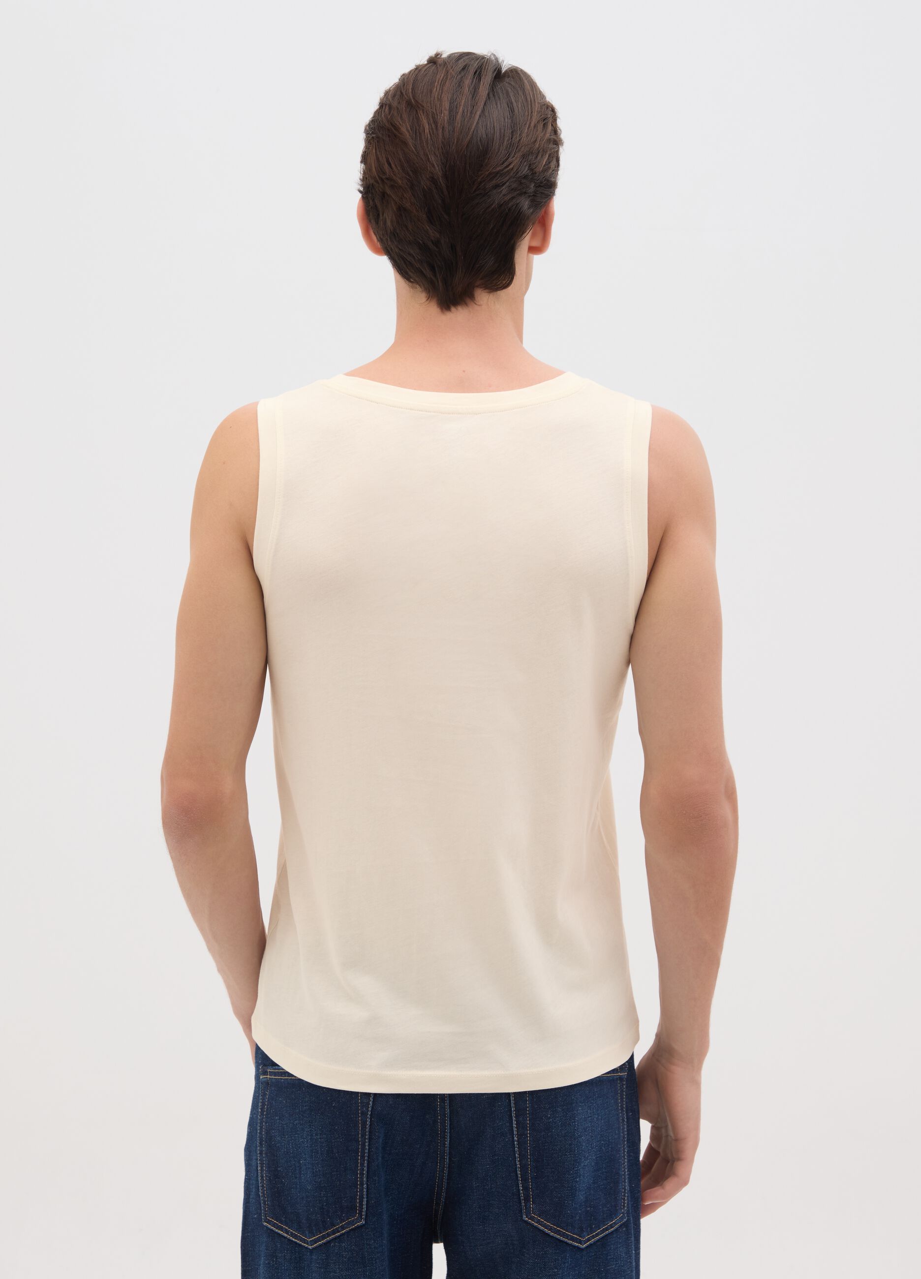 Canotta basic da uomo in puro cotone beige regular fit