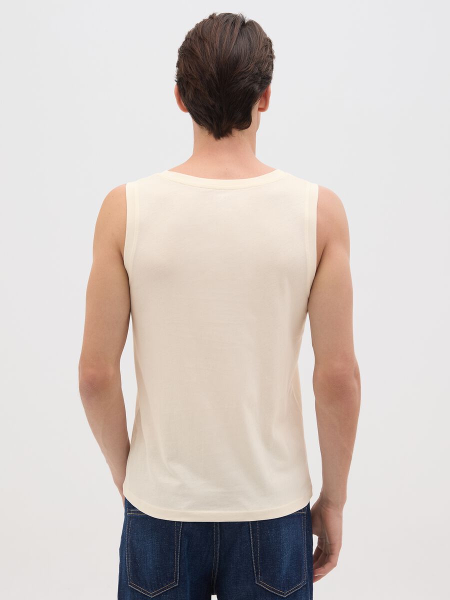 Men's Basic Tank Top in Pure Beige Cotton Regular Fit_3