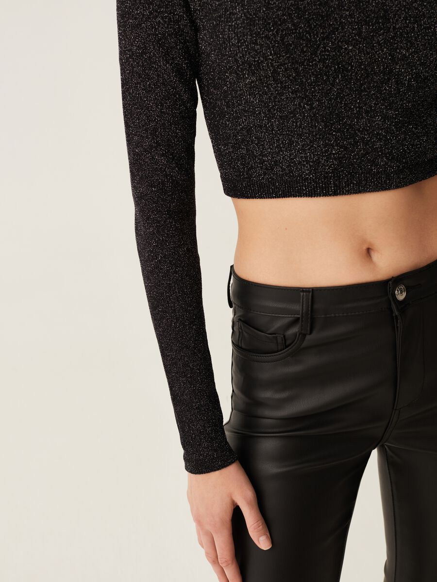 T-shirt cropped in lurex a maniche lunghe_3
