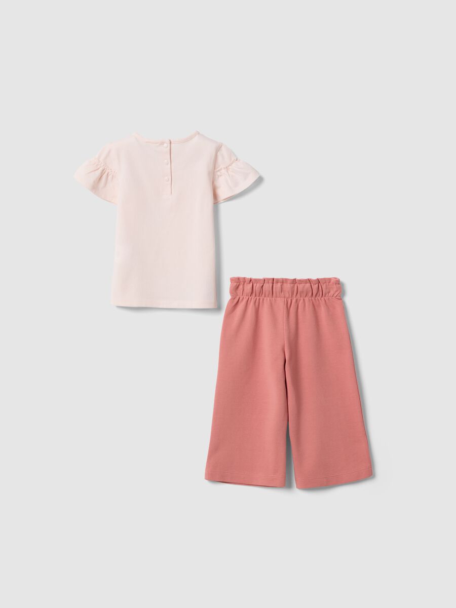 Set maglia pantalone in cotone elasticizzato rosa da bimba oversize fit_1