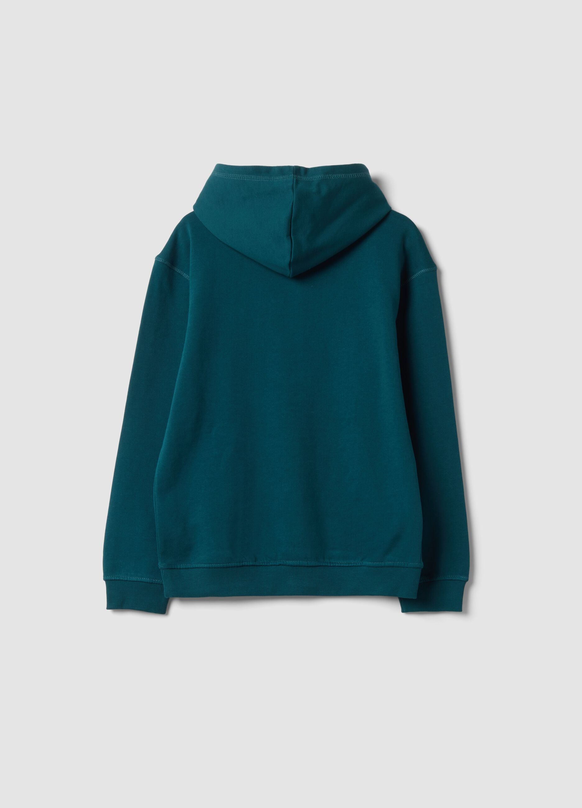 Felpa verde con cappuccio e girocollo in puro cotone organico