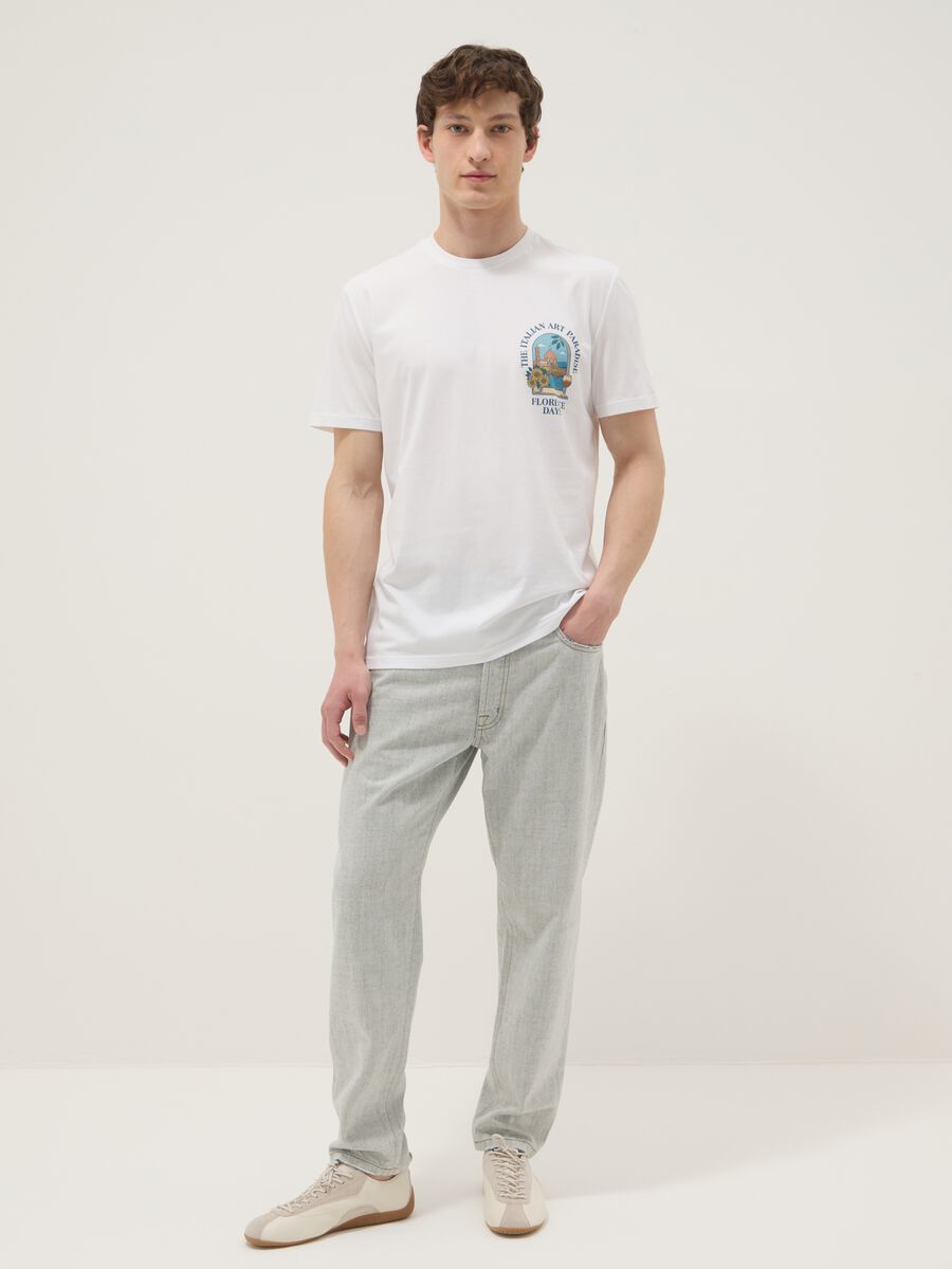 White pure cotton T-shirt with graphic print, regular fit_1