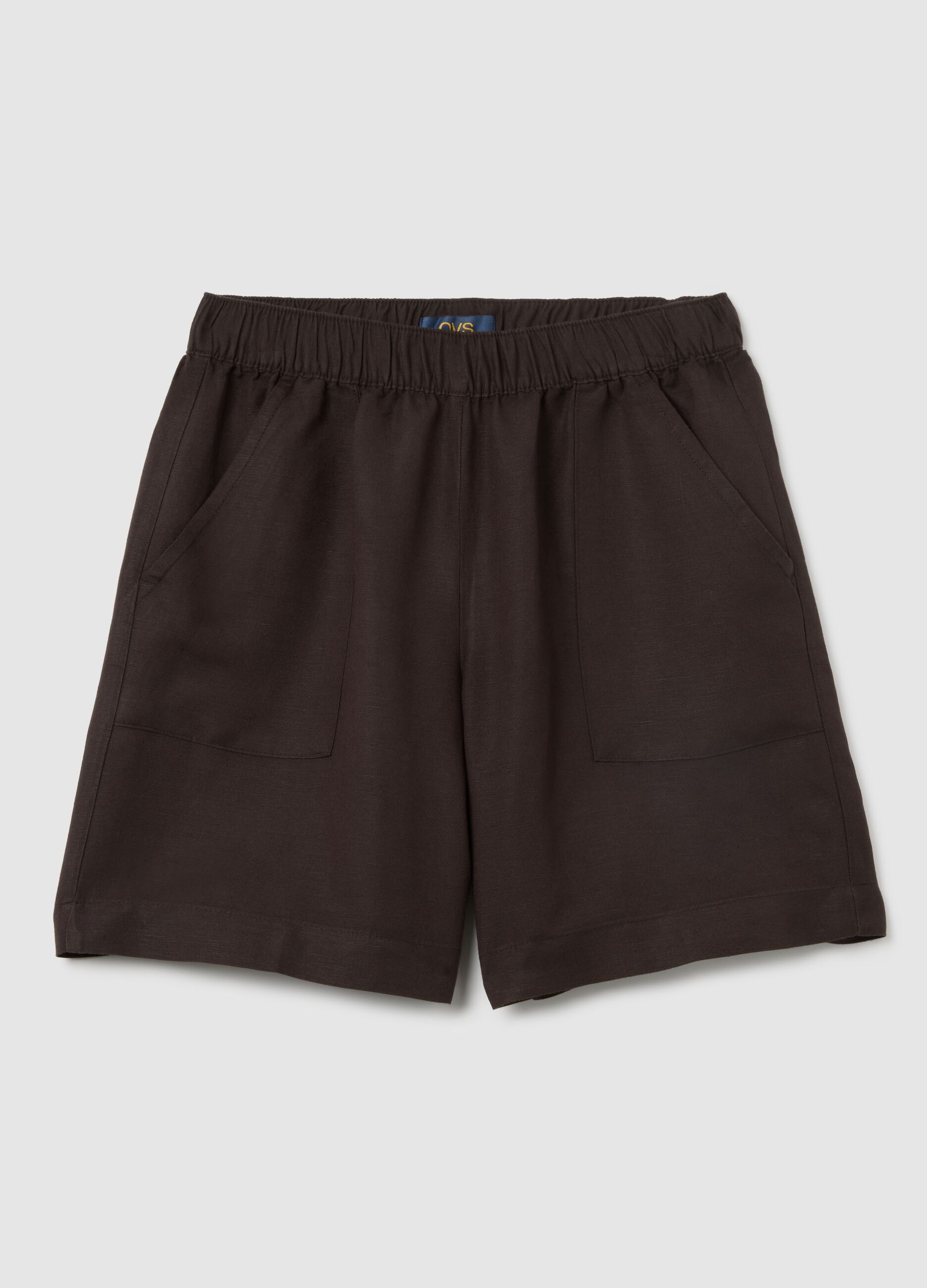 Pantaloncini da donna in misto lino marrone regular fit