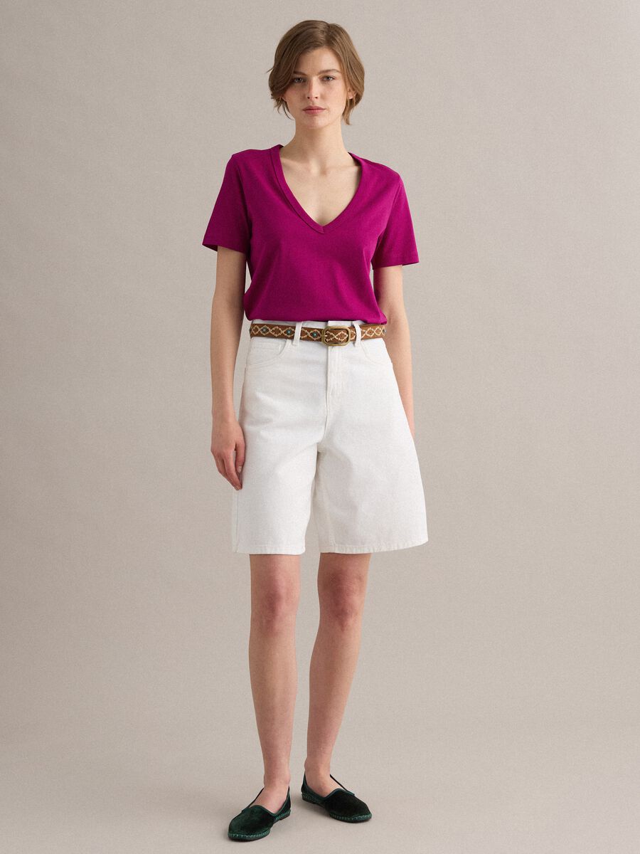 Purple pure cotton V-neck T-shirt regular fit_2