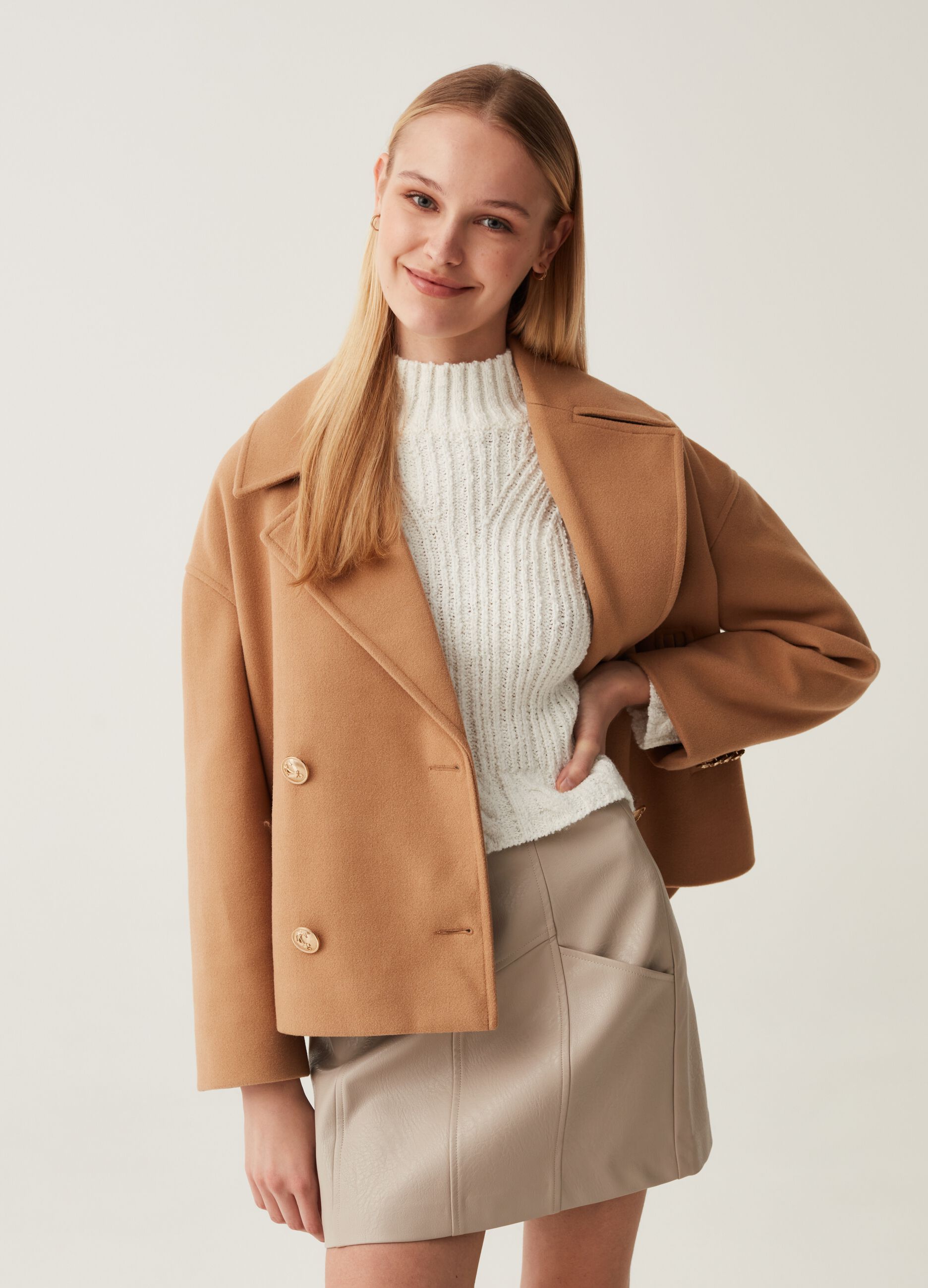 Pullover mock neck con doppia lavorazione_0