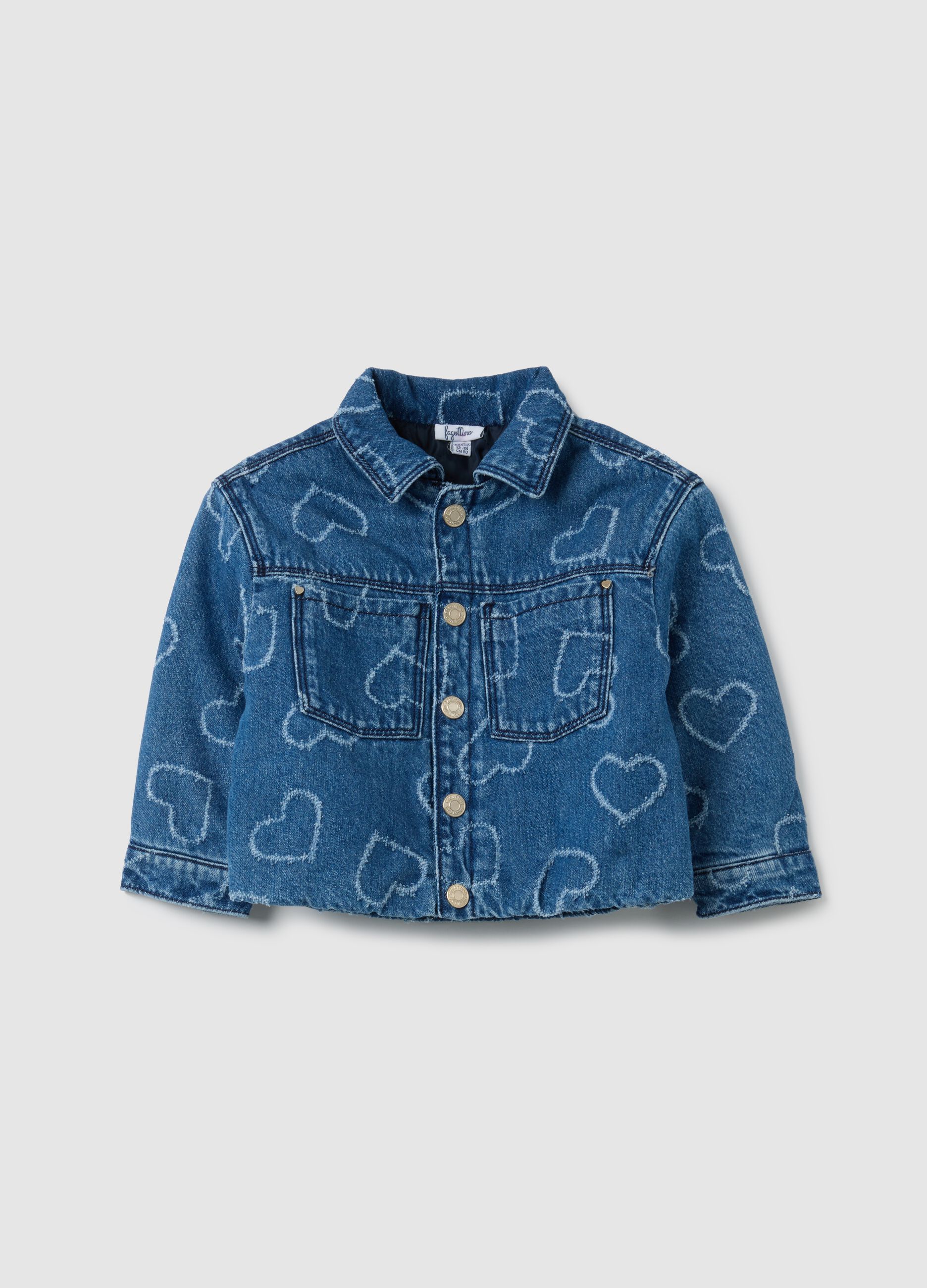 Girls' pure denim cotton jacket with hearts