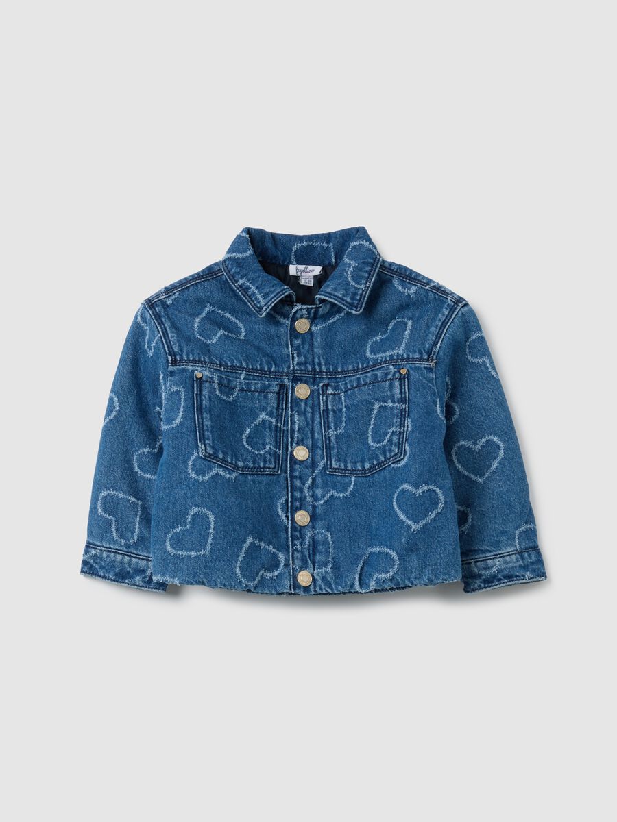 Girls' pure denim cotton jacket with hearts_0