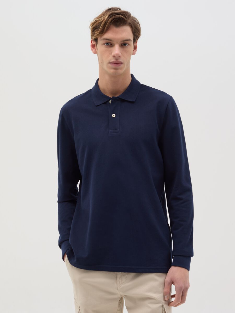 Long-sleeved polo shirt in organic cotton_0