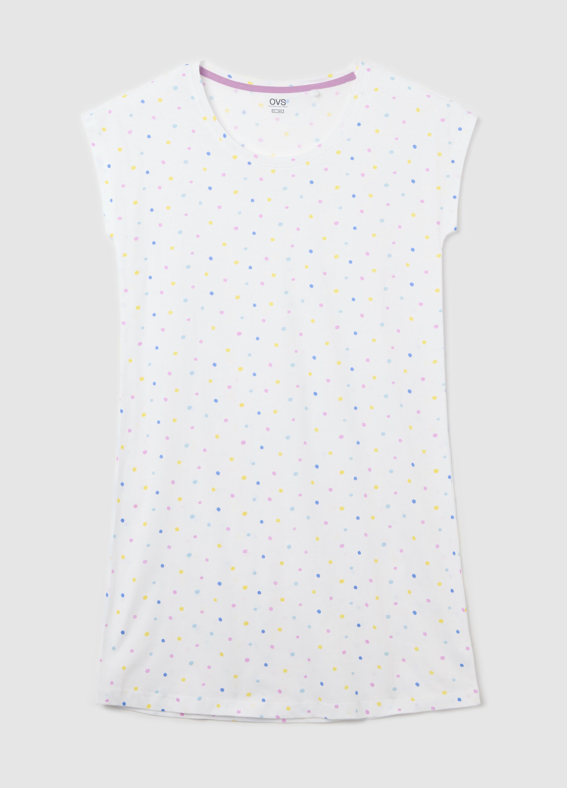 Camicia da notte in cotone bianco con fantasia pois